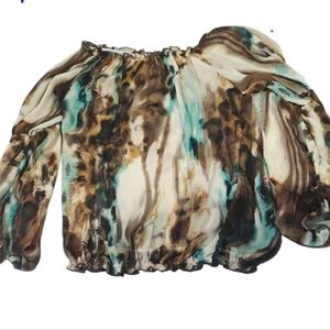 Jrs Med Vintage SheerElegant Multicolor Off-Shoulder Women's Top